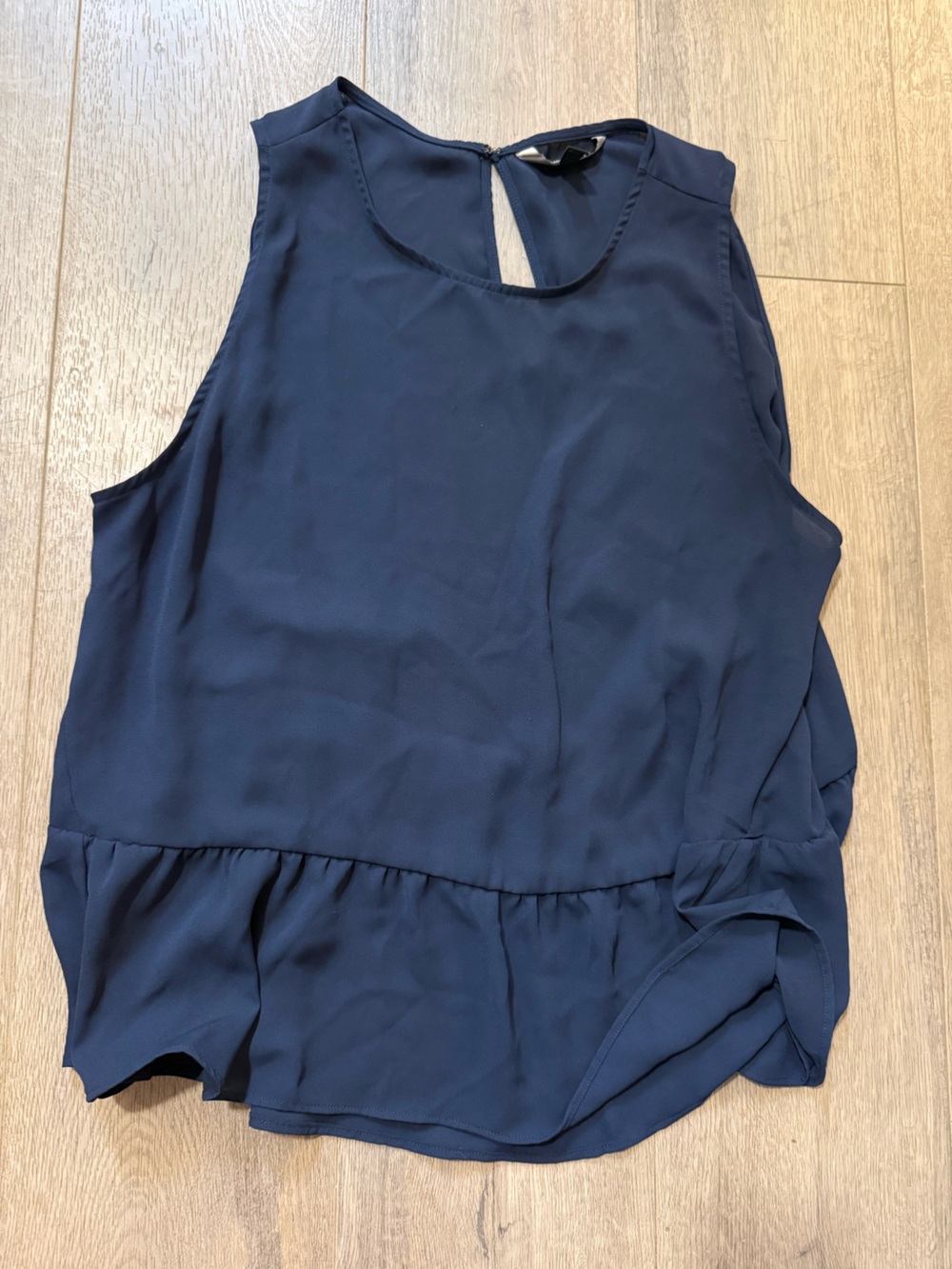 Banana Republic Navy Sleeveless Ruffle Hem Blouse